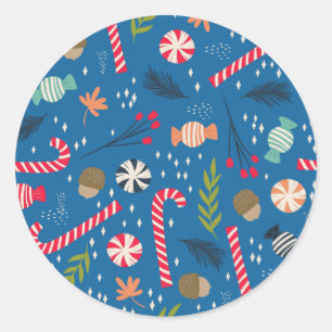 Sticker Rond Sucres de canne et bonbons de Noël enveloppés