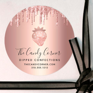 Sticker Rond Sucres de confection Rose de fraise en cuivre or