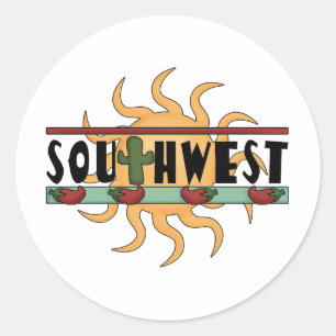 Sticker Rond Sud-ouest - poivrons et Sun de piment