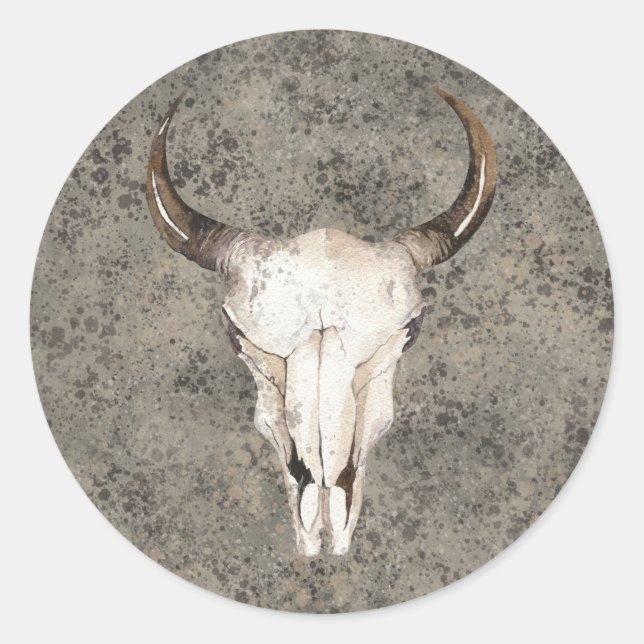 Sticker Rond Sud-Ouest Ranch Rustique Marron Tacheté Crâne (Devant)