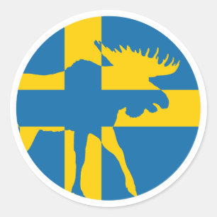 Sticker Rond Suède Moose Suède Drapeau animal national suédois
