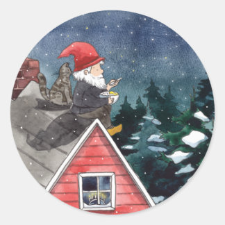 Sticker Rond Suédois Tomten Noël Gnome Aquarelle