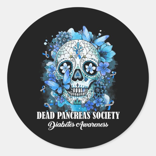 Sticker Rond Sugar Skull Dead Pancreas Society Diabète (Devant)