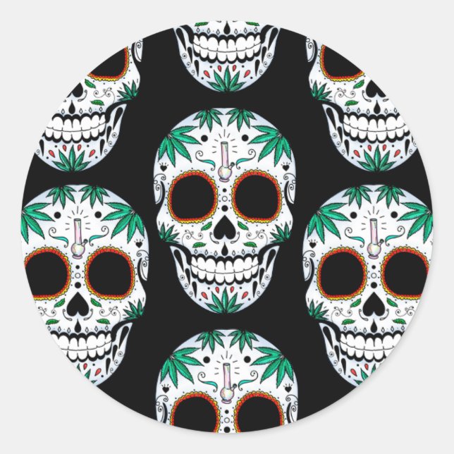 Sticker Rond Sugarskull de mauvaise herbe (Devant)