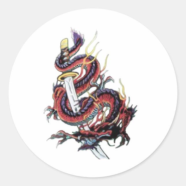 Sticker Rond Sui Riu Dragon japonais Katana (Devant)