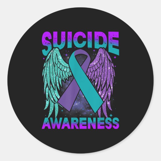 Sticker Rond Suicide Awareness Clothing Wings Ribbon Suicide Pr (Devant)