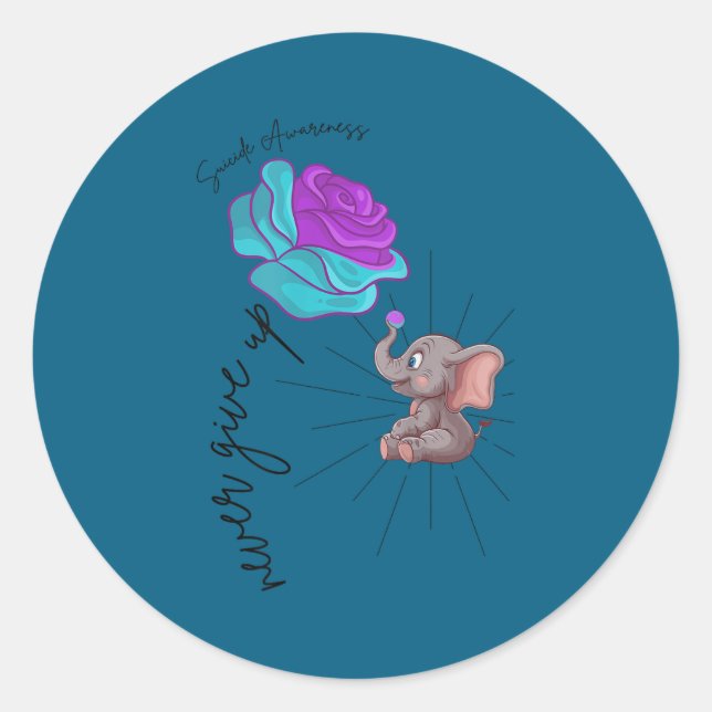 Sticker Rond Suicide Awareness Flower Elephant Ribbon Graphic  (Devant)