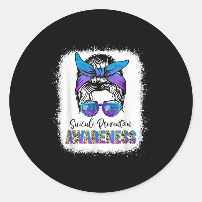 Sticker Rond Suicide Awareness Shirt Messy Bun Hair Suicide Pre (Devant)