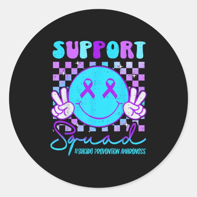 Sticker Rond Suicide Awareness Teal &amp; Purple Ribbon Suprt G (Devant)