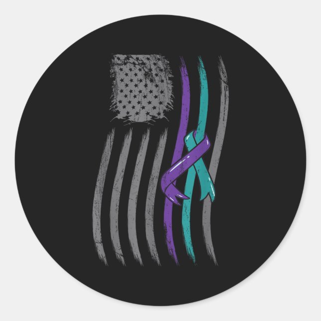 Sticker Rond Suicide Prevention American Flag Purple Awareness  (Devant)