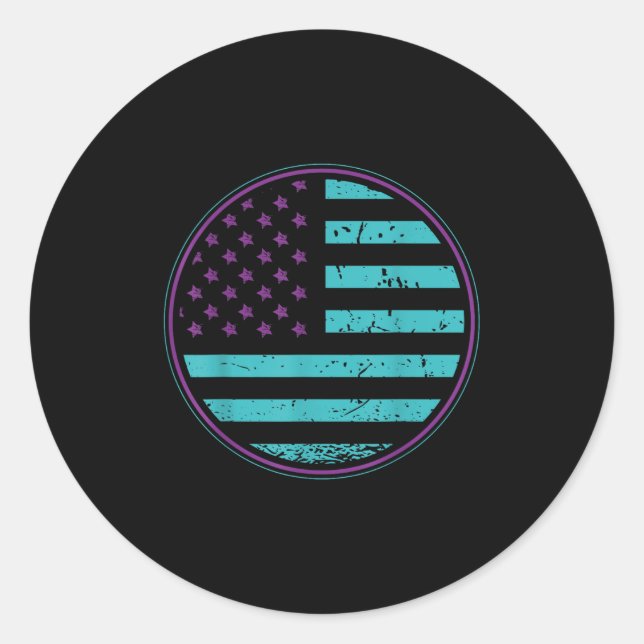Sticker Rond Suicide Prevention American Flag Wear Teal Purple  (Devant)