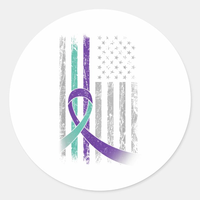 Sticker Rond Suicide Prevention Awareness America Flag Teal Pur (Devant)