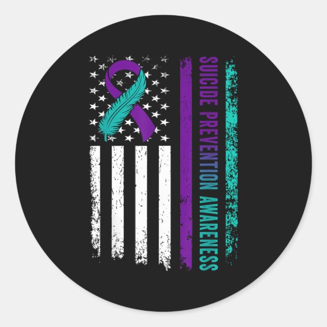 Sticker Rond Suicide Prevention Awareness American Flag Ribbon  (Devant)