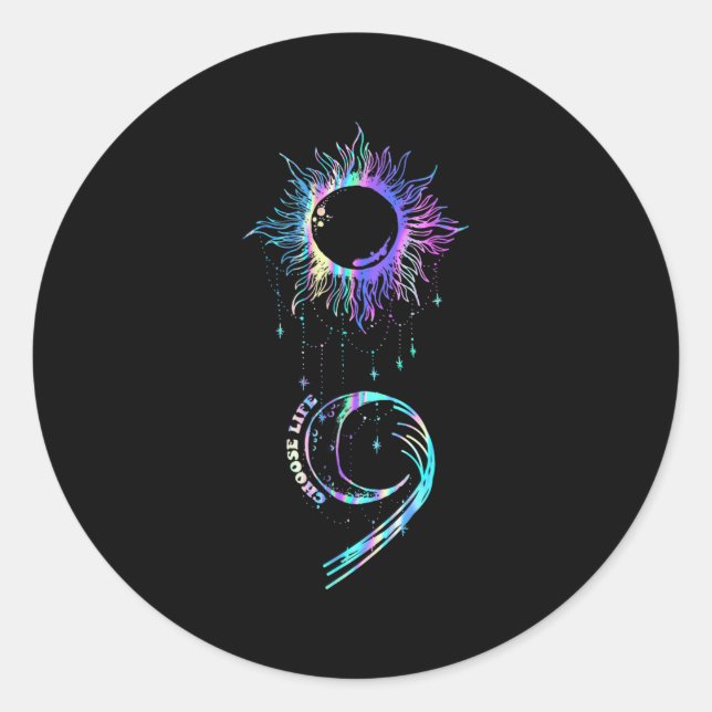 Sticker Rond Suicide Prevention Awareness Choose Life Semicolon (Devant)