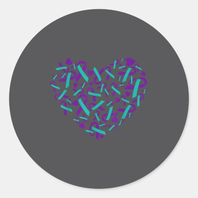 Sticker Rond Suicide Prevention Awareness Teal &amp; Purple Rib (Devant)