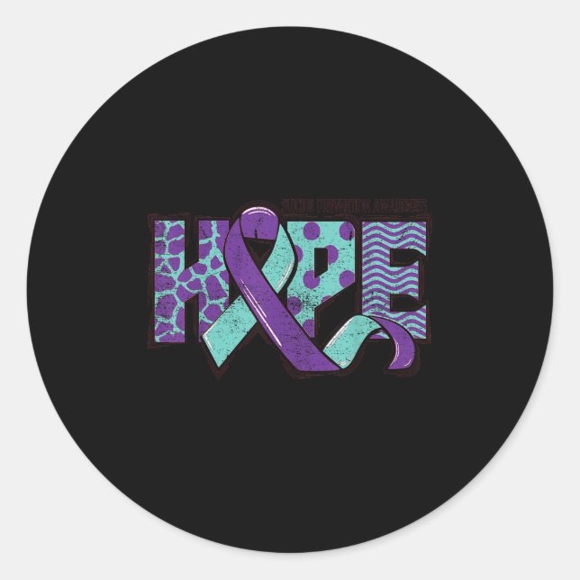 Sticker Rond Suicide Prevention Awareness Teal &amp; Purple Rib (Devant)