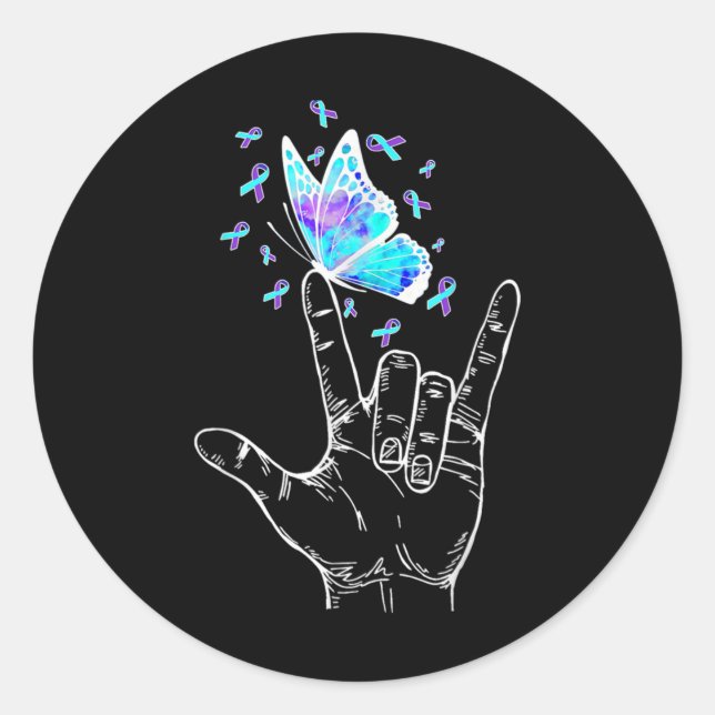 Sticker Rond Suicide Prevention Awareness Week Butterfly Love H (Devant)