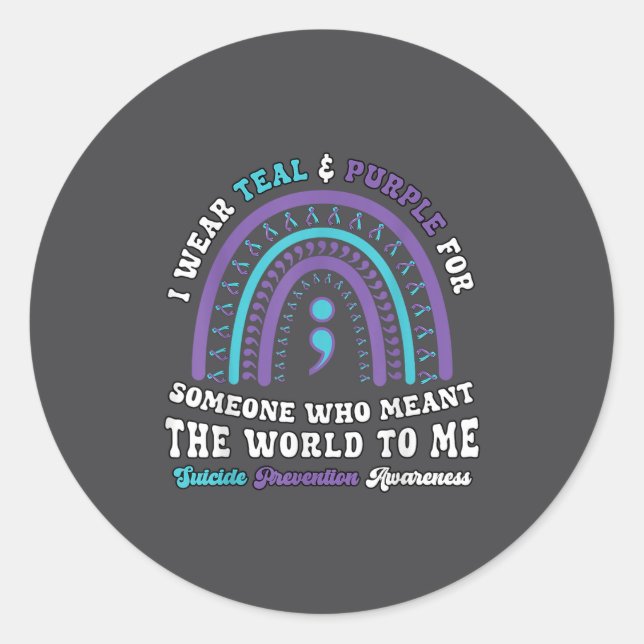 Sticker Rond Suicide Prevention Wear Teal Purple Mental Health  (Devant)