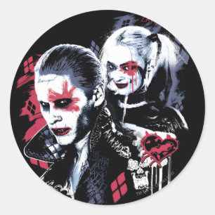 Sticker Rond Suicide Squad   Joker & Harley Painted Graffiti
