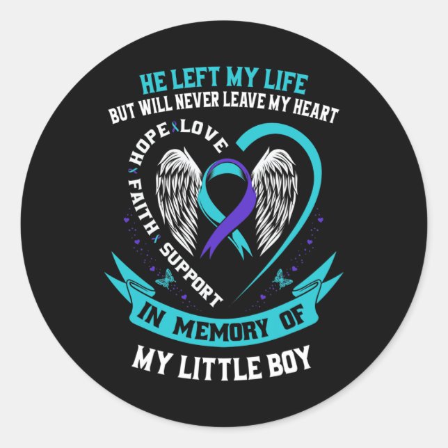 Sticker Rond Suicide turquoise Violet Sensibilisation Petit Gar (Devant)