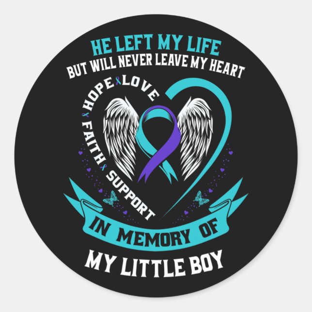 Sticker Rond Suicide turquoise Violet Sensibilisation Petit Gar (Devant)