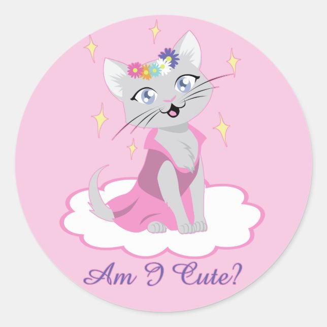 Sticker Rond Suis-Je Mignonne ? (Devant)