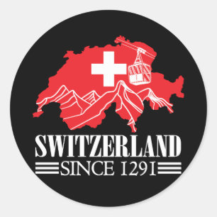 Sticker Rond Suisse Carte depuis 1291 Montagnes Drapeau Suisse