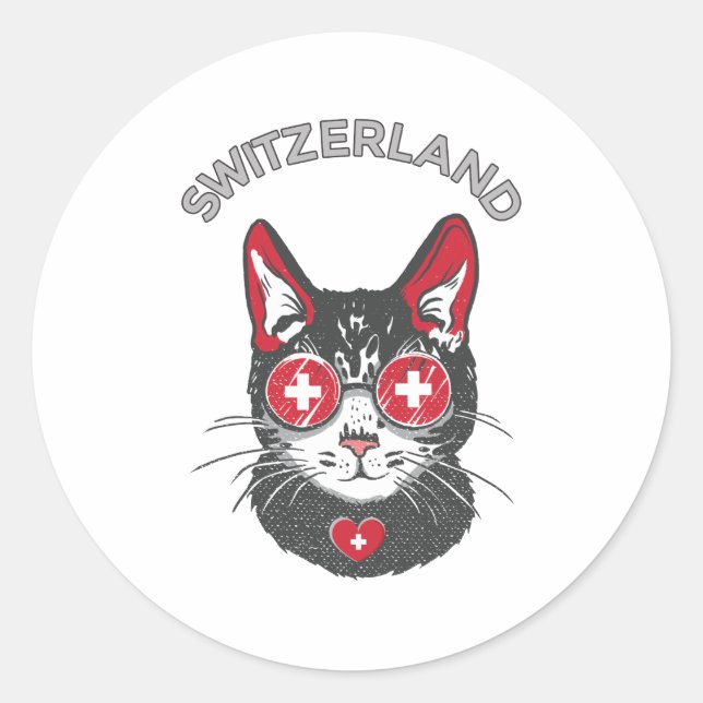Sticker Rond Suisse Soccer Chat Mascotte Fan drapeau suisse (Devant)