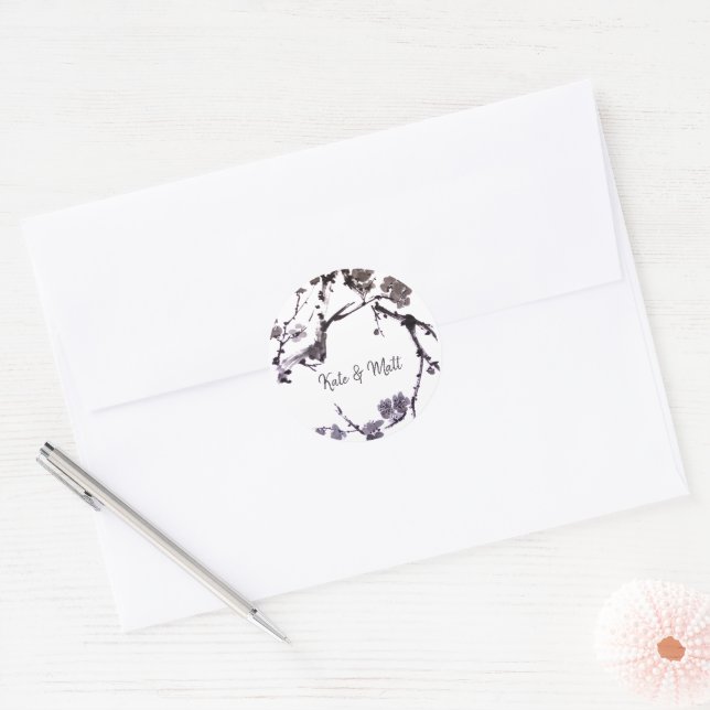Sticker Rond Sumie de fleur de prune (Enveloppe)