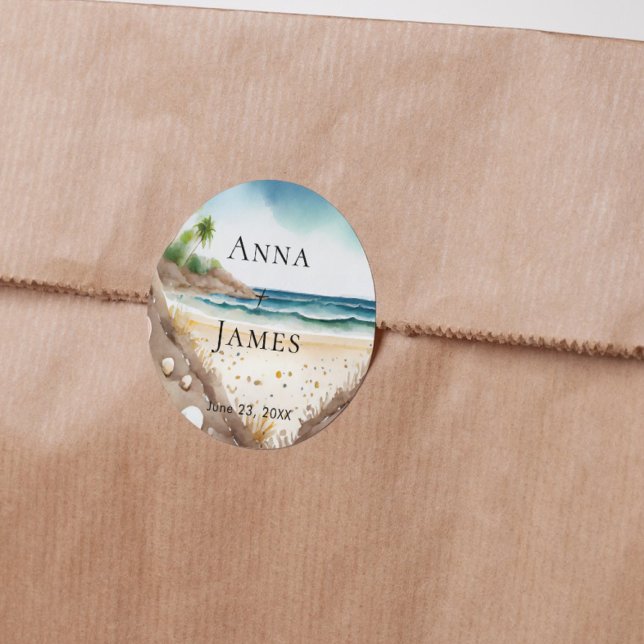 Sticker Rond Summer Beach Océan Destination Tropicale Mariage (Créateur téléchargé)