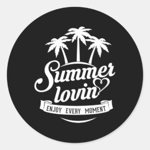 Sticker Rond Summer Beach Surf de vacances en mer Cool Sun Funn