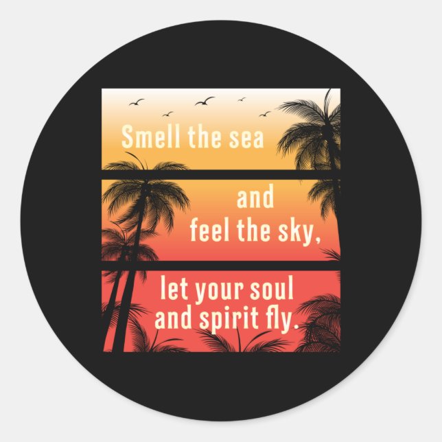 Sticker Rond Summer Beach Vacances Surf Cool Mer Soleil Drôle C (Devant)