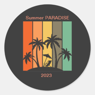Sticker Rond Summer PARADISE 2023 dans le Vintage Retro Style T