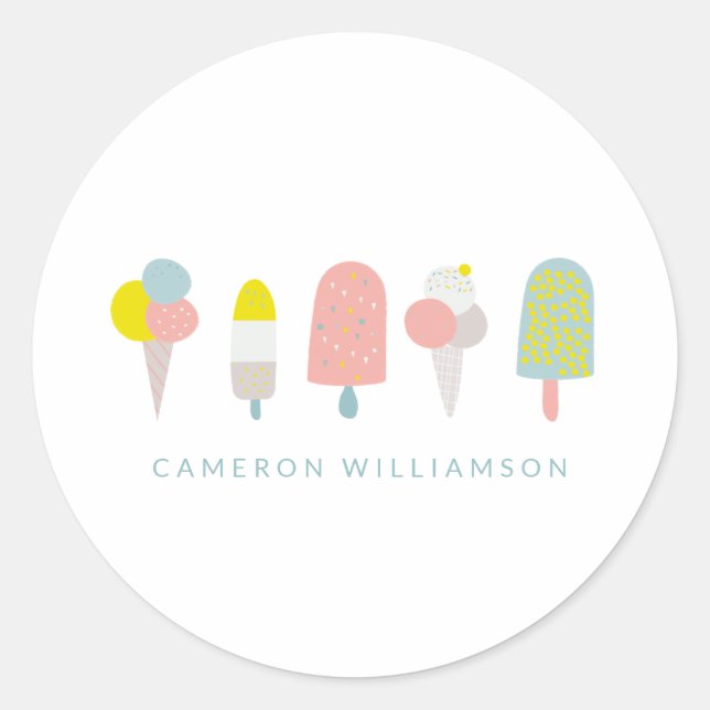 Sticker Rond Summer Pastel Ice Cream Personnalisé (Devant)