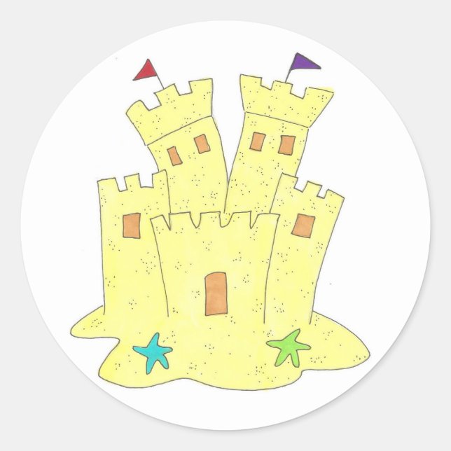 Sticker Rond Summer Sand Castle Sandcastle Beach Pool Party (Devant)