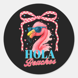 Sticker Rond Summer Vibes Beach Flamant rose Coquette Heure d'é