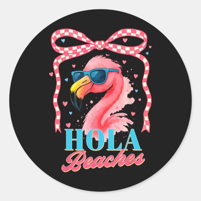 Sticker Rond Summer Vibes Beach Flamant rose Coquette Heure d'é (Devant)