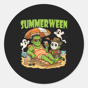 Sticker Rond Summerween Drôle Horreur Caractères Halloween Sur