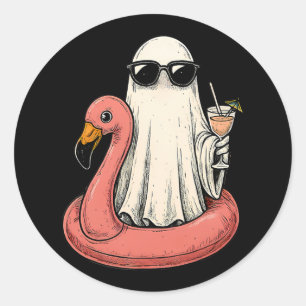 Sticker Rond Summerween Fantôme Avec Flamant rose Floatie Women