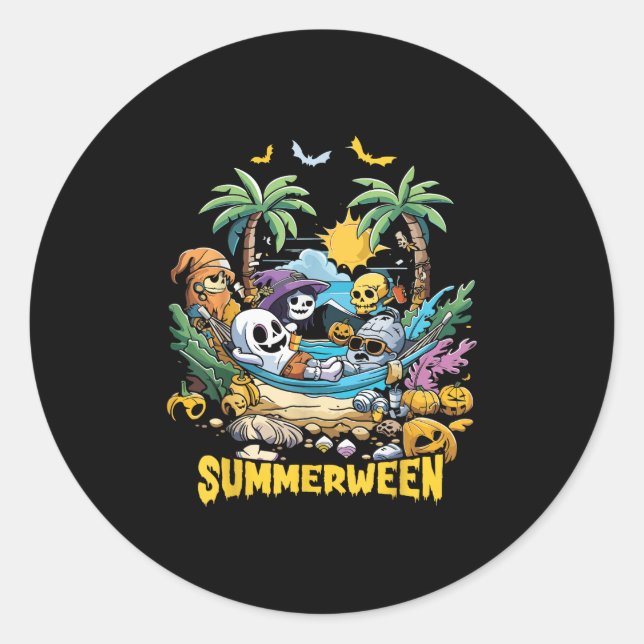 Sticker Rond Summerween Happy été Halloween Holiday Beach (Devant)