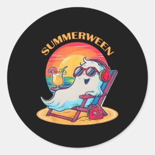 Sticker Rond Summerween mignon Fantôme d'été Éffrayant Hallowee