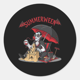 Sticker Rond Summerween Plage Vampire Dracula Sandcastle Gothiq