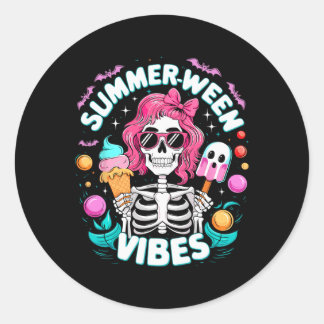 Sticker Rond Summerween Vibes Skeleton Vacances Éffrayantes Hal