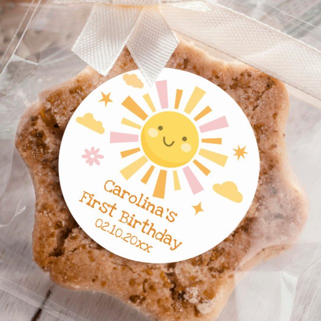 Sticker Rond Sun 1er anniversaire Fille de fête (Créateur téléchargé)