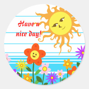 Sticker Rond Sun et fleurs