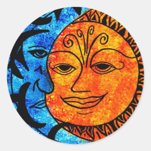 Sticker Rond Sun et lune