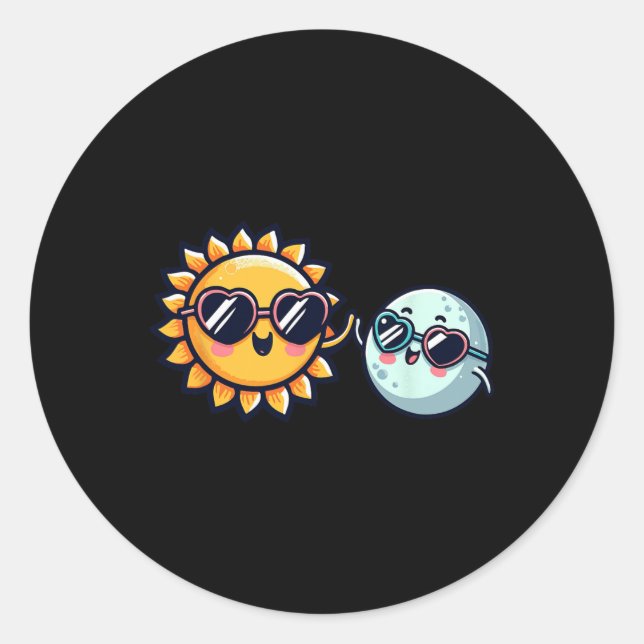 Sticker Rond Sun Moon Friends Total Solar Eclipse 2024 Garçons  (Devant)