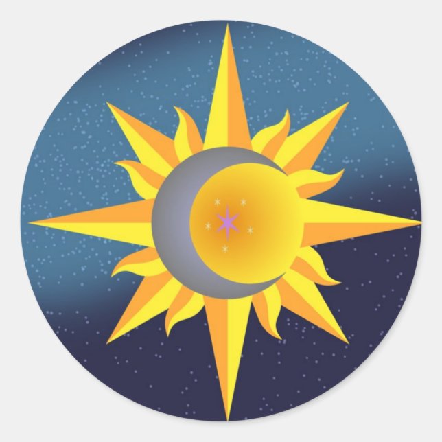 STICKER ROND SUN MOON STARS FUSION ABSTRAITE (Devant)