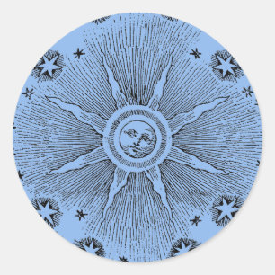 Sticker Rond Sun Stars Antique Nuit Ciel Médiéval Zodiac