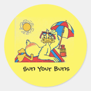 Sticker Rond Sun Your Buns Vacation Humour